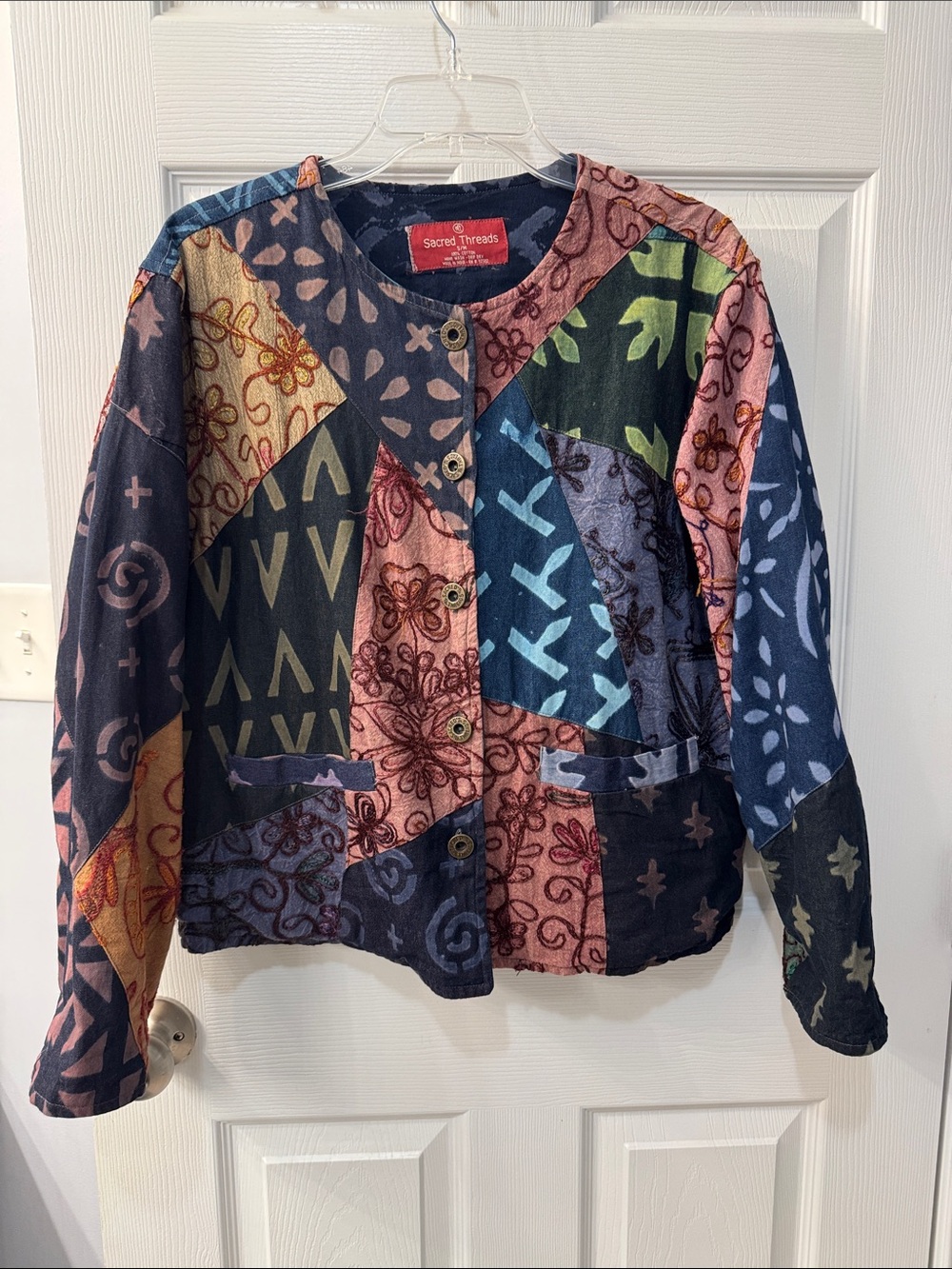 Sacred Threads Colorblock Patchwork Cotton Jacket - Navy, Green, Pink, Yellow